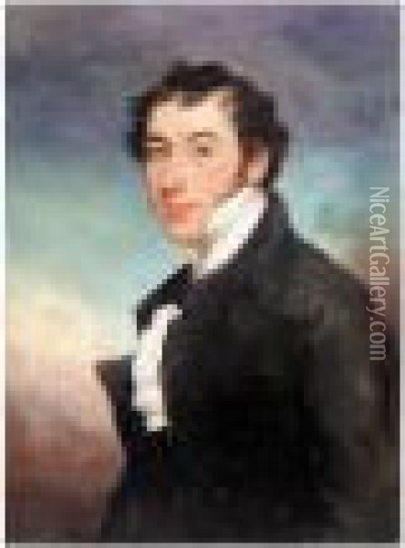 Half-length, Wearing A Black Overcoat And White Cravat Oil Painting - George Chinnery