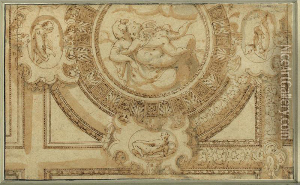Design For A Ceiling Decoration With Venus And Cupid Embracing Oil Painting - Bernardino India