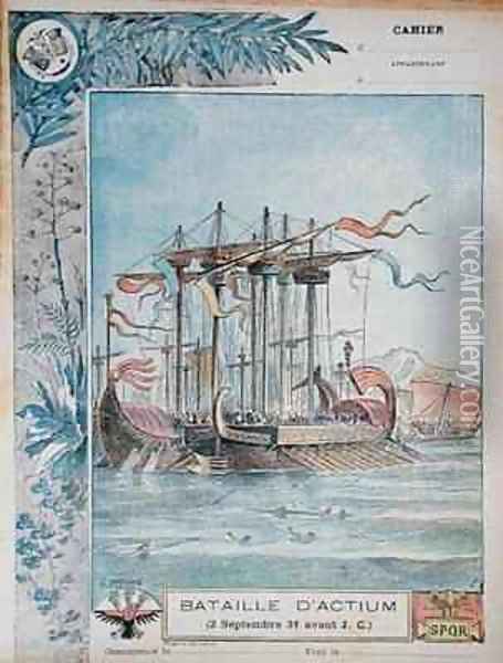 Cover of school exercise book illustrating the Battle of Actium Oil Painting - G. Dascher