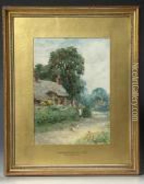 A Worcestershire Cottage Oil Painting - Henry John Yeend King