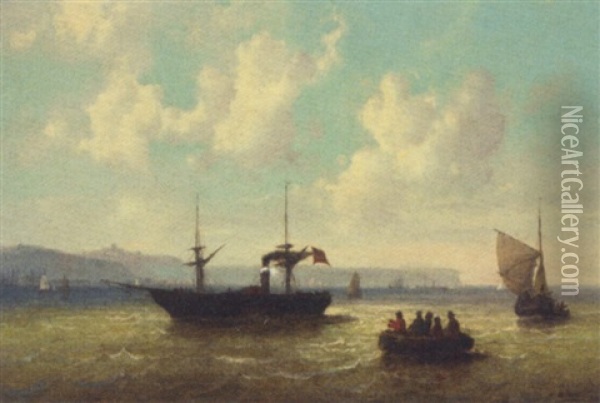 A Paddle Steamer In The Channel Off Dover Oil Painting - Josef Karl Berthold Puettner