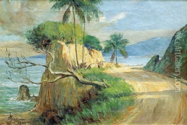 Road By The Sea Oil Painting - Pablo Amorsolo