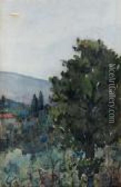 Italienskt Landskap Oil Painting - Sigrid Hjerten