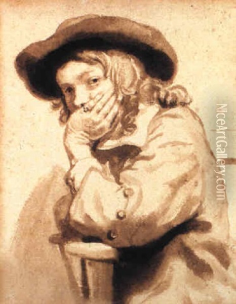 Seated Young Boy In A Hat Oil Painting - Gerbrand Van Den Eeckhout