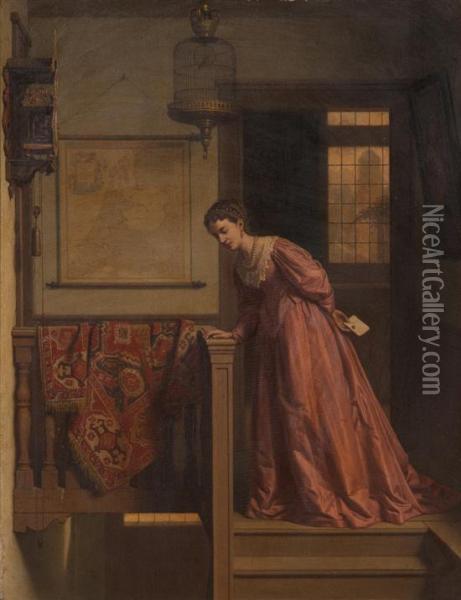 Woman At The Stairs Oil Painting - Charles Joseph Grips