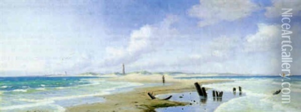 Marine, Parti Fra Grenen, Skagen En Sommerdag Oil Painting - Alfred Olsen