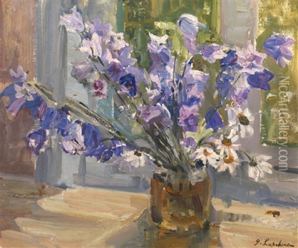 Flowers By The Window Oil Painting - Georgi Alexandrovich Lapchine
