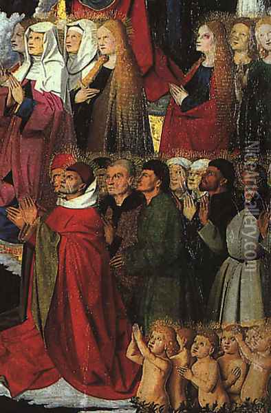 The Coronation of the Virgin, detail: the crowd 1453-54 Oil Painting - Enguerrand Charonton