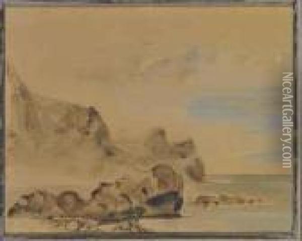 A Rocky Coastline Oil Painting - Eugene Delacroix