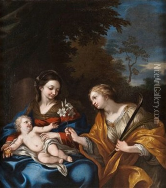 Madonna Mit Kind Und Der Heiligen Martina Oil Painting - Ciro Ferri