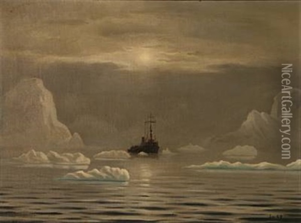 Hejmdal In Davisstraedet, Greenland Oil Painting - Emanuel A. Petersen