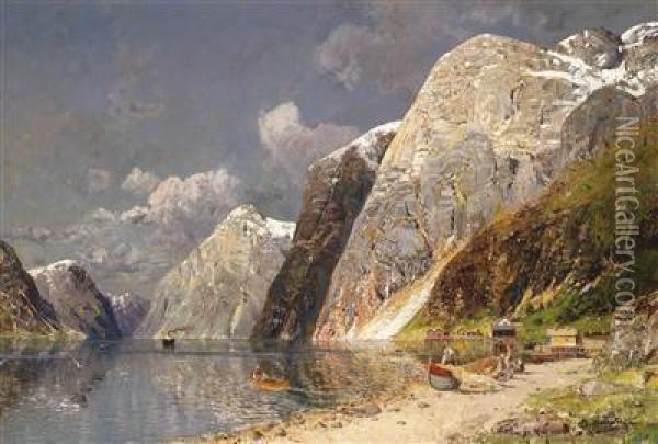 Large Fjord Landscape Oil Painting - Karl Kaufmann