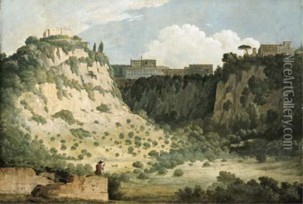 View Of The Temple Of Diana, Nemi, With A Shepherd In The Foreground Oil Painting - Thomas Jones