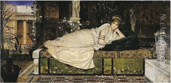 Lady In A Classical Interior Oil Painting - John Atkinson Grimshaw