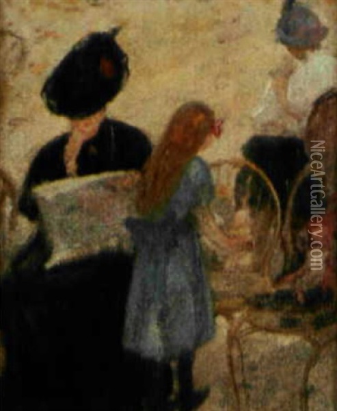 Femme Et Enfants Au Parc Oil Painting - Henry Caro-Delvaille