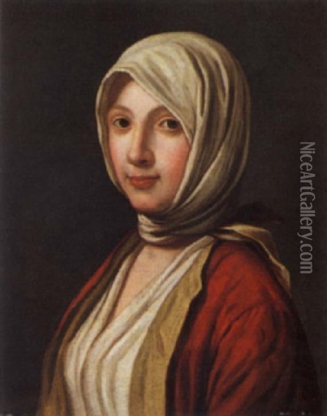 Ritratto Di Fanciulla Con Abito Rosso Oil Painting - Pietro Antonio Rotari