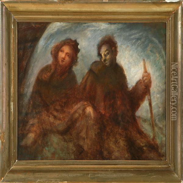 Two Wanderers In The Dust Oil Painting - Oluf Hartmann