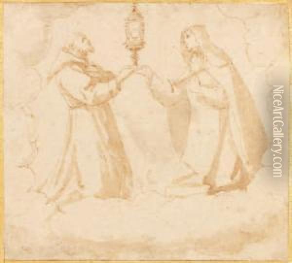 Saint Francois Et Sainte Claire Presentantle Saint-sacrement Plume Et Encre Brune Oil Painting - Francesco Vanni