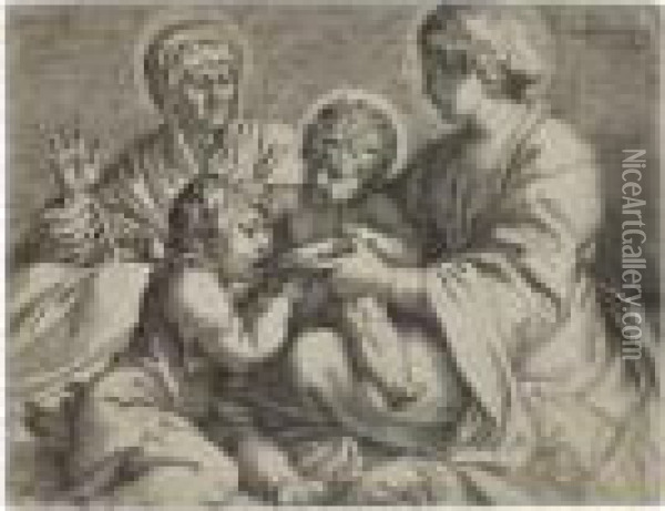 Madonna And Child With Saints Elizabeth And John Thebaptist Oil Painting - Annibale Carracci