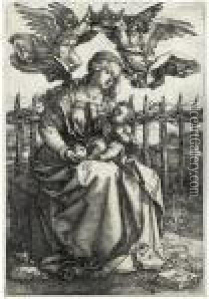Die Jungfrau, Von Zwei Engeln Gekront Oil Painting - Albrecht Durer