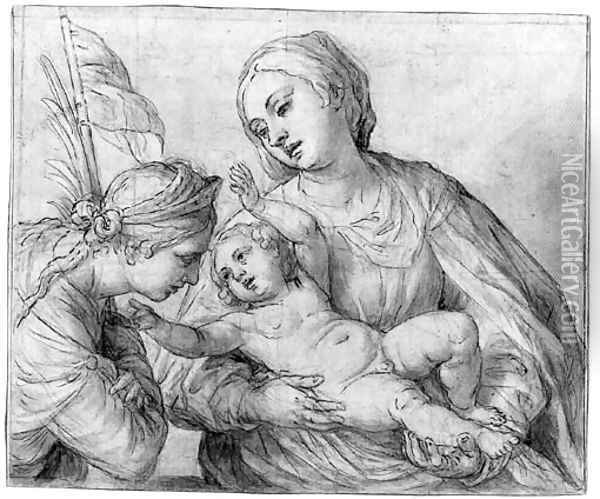 The Madonna and Child and a female Saint Oil Painting - Alessandro Turchi (Orbetto)