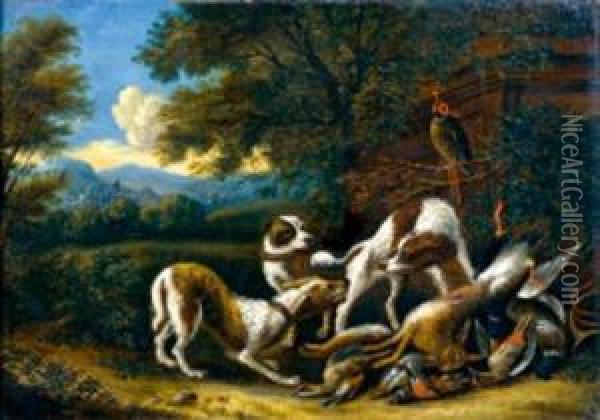 Paysage Avec Groupe De Chiens Et Gibier Oil Painting - Abraham Hondius