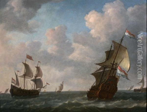 Tweemaster Onder Nederlandse Vlag Voor Een Havenhoofd Oil Painting - Pieter Jansz. Coopse