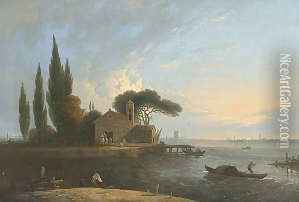 A procession to St Lazzare's Monastry, L'Anconetta, Venice Oil Painting - Richard Wilson