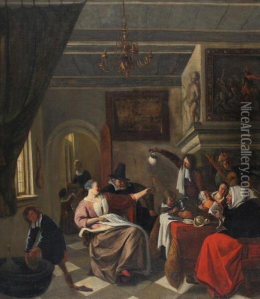 Interior With Amerry Family Oil Painting - Jan Steen
