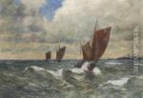 Segelschiffe Auf Bewegter
 See. Oil Painting - Andreas Dirks