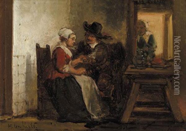 A Peasantwoman With A Visitor In An Interior Oil Painting - Herman Frederik Carel ten Kate