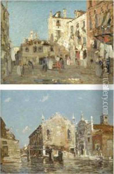 The Campiello And The Church Of The Abbey Of Misericordia, Venice Oil Painting - Emma Ciardi