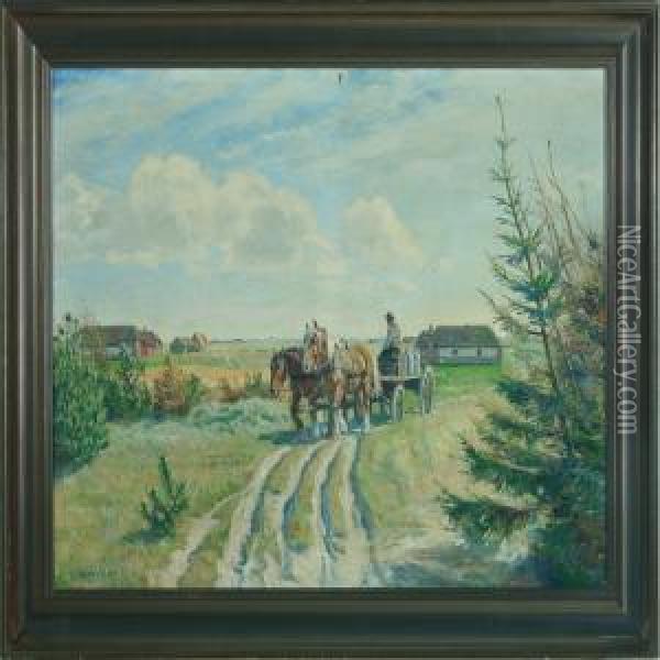 Horsedrawn Cart Oil Painting - Borge C. Nyrop