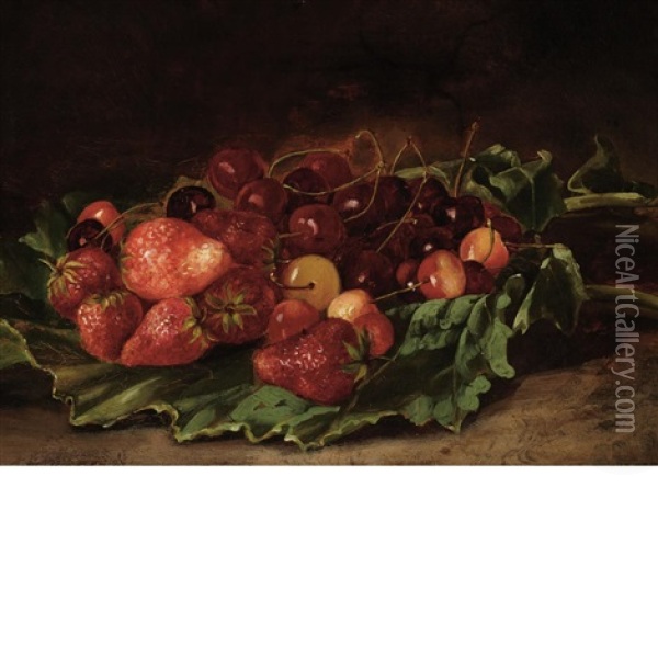 Still Life With Strawberries And Cherries Oil Painting - William Mason Brown