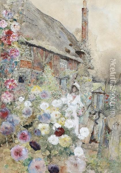 A Cottage Garden Oil Painting - David Woodlock