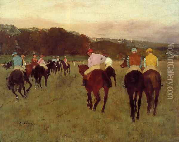 Racehorses at Longchamp Oil Painting - Edgar Degas