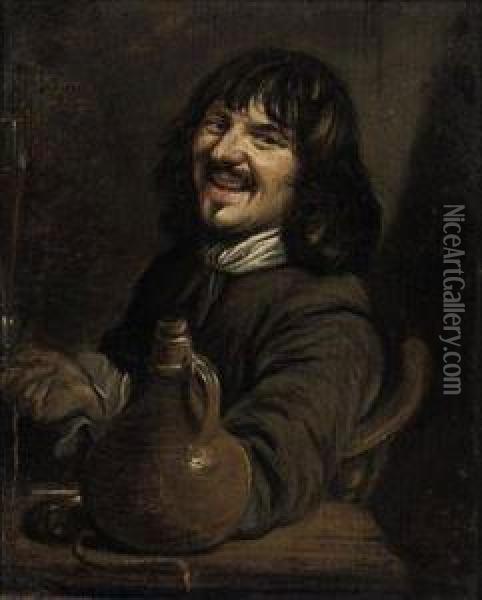 A Man Seated At A Table Drinking Oil Painting - Matheus van Helmont