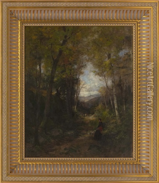 Figure On A Forest Path Oil Painting - Roswell Morse Shurtleff