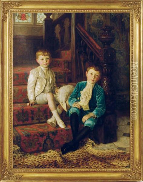 Double Portrait Of The Brothers Bertram And John Lesliehorridge Oil Painting - Thomas Waterman Wood