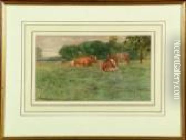 Cattle Resting In A Summer Meadow Oil Painting - John Atkinson