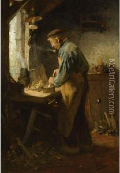 'de Dorpstimmerman' - The Village Carpenter Oil Painting - Tony Lodewijk George Offermans
