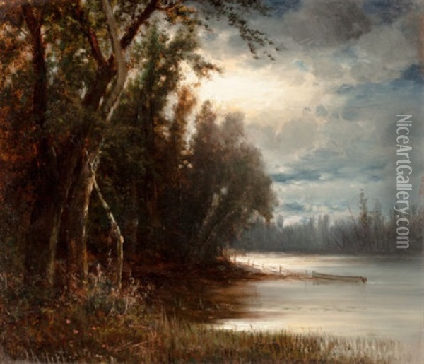 Moonlight Over The River Oil Painting - Joseph Antonio Hekking