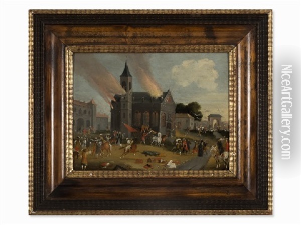 Burning Church Oil Painting - Jacques Callot