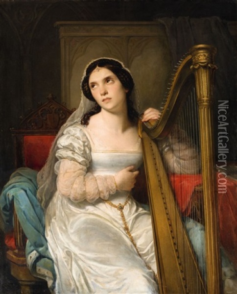 The Harp Player Oil Painting - Cornelis Kruseman