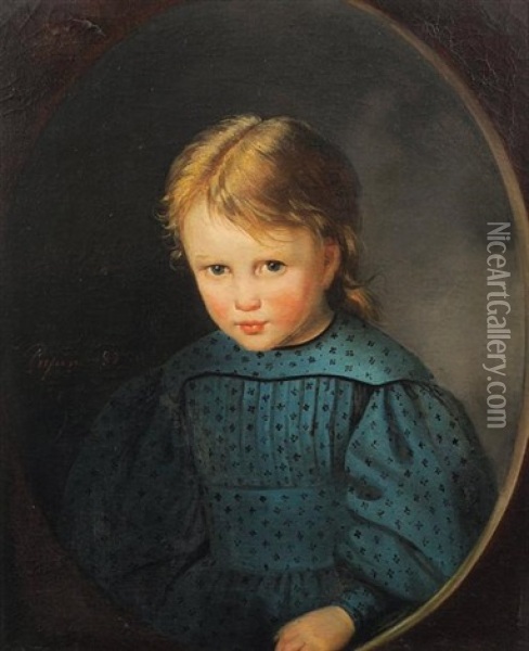 Portrait D'enfant A La Blouse Bleue Oil Painting - Jean Adolphe Papin