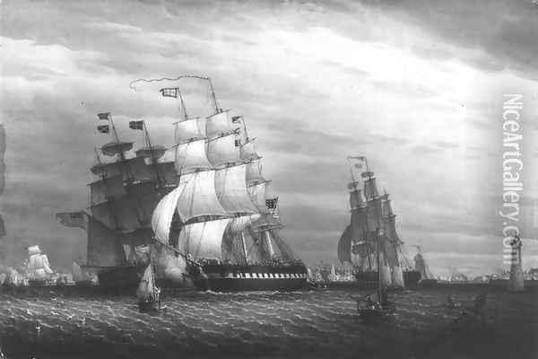 American Ships in the Mersey Oil Painting - Robert Salmon