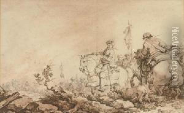 A Military Skirmish Oil Painting - Philip Jacques de Loutherbourg