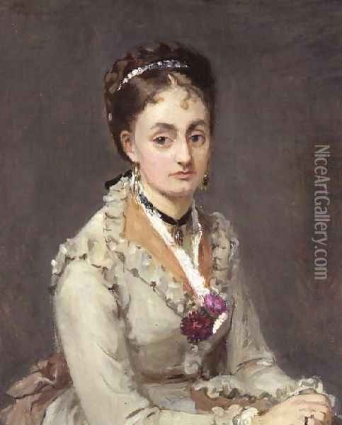 Portrait of the Artist's Sister, Mme Edma Pontillon, c.1872-75 Oil Painting - Berthe Morisot
