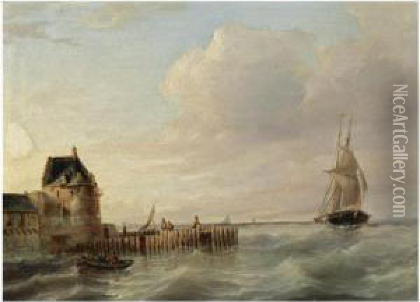 Approaching The Harbour, Veere Oil Painting - Joannes Frederick Schutz