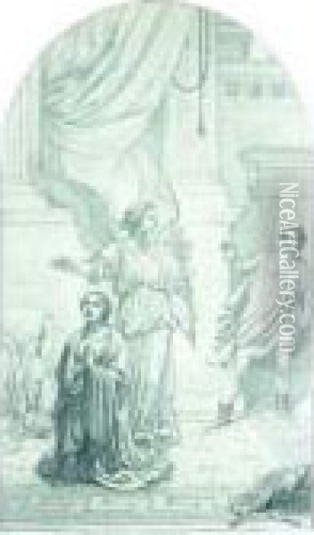 Maximin Reculant A La Vue De L'ange Protegeant Sainte Suzanne Oil Painting - Hippolyte Flandrin